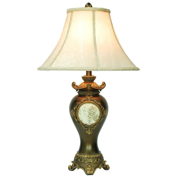 ORE International 29-in Espresso and Gold 3-Way Table Lamp with Fabric Shade