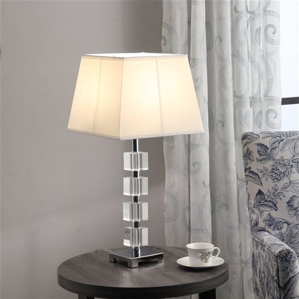ORE International 25-in White Buffet Table Lamp with Fabric Shade
