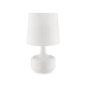 Lampe de table Cheru par ORE International blanche de 17,25 po tactile avec abat-jour en tissu