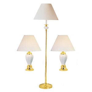 Lampes ORE International ivoire avec abat-jours blanc cassé, ensemble de 3