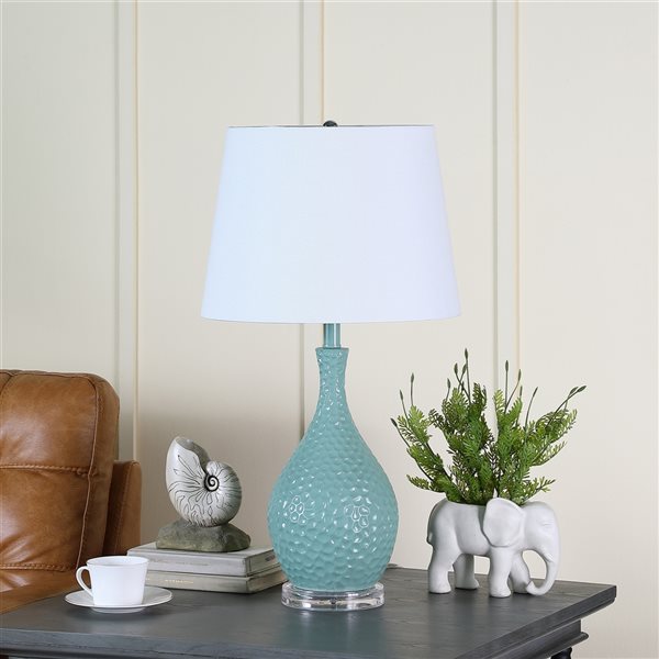 ORE International Telli 28-in Teal Rotary Socket Table Lamp with Fabric Shade