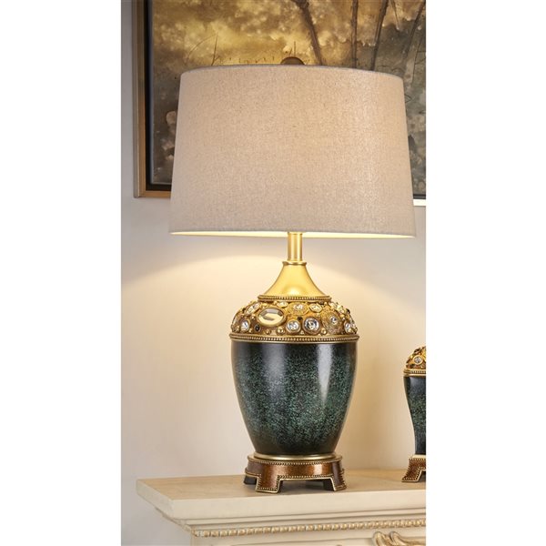 ORE International Sedona 29.5-in Gold and Green 3-Way Table Lamp with Fabric Shade