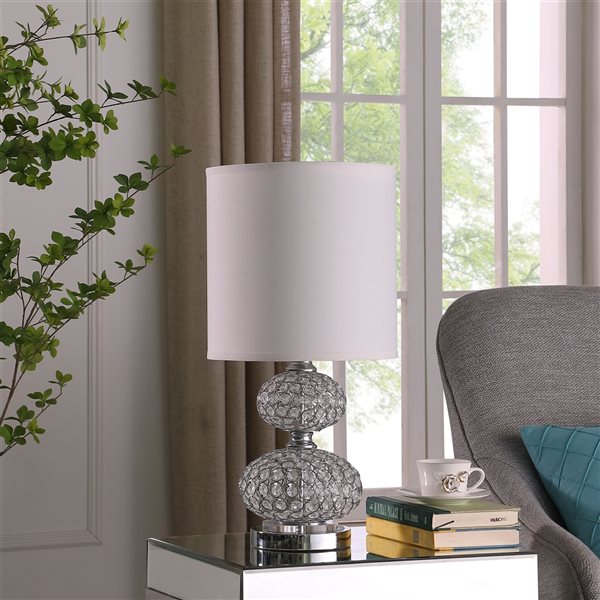 ORE International 24-in Silver Table Lamp with Fabric Shade