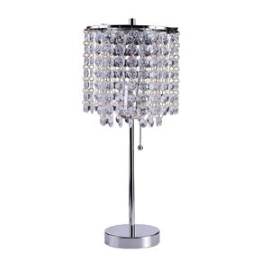 ORE International 20.25-in Silver Pull-Chain Chandelier Table Lamp with Crystal Shade