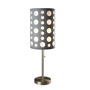 ORE International 33-in Grey and White Pull-Chain Table Lamp with Fabric Shade