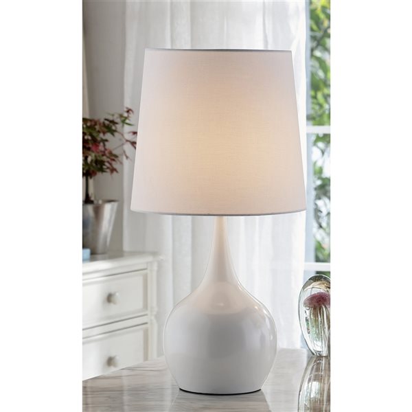 ORE International Niyor 23.5-in White Touch Table Lamp with Fabric Shade