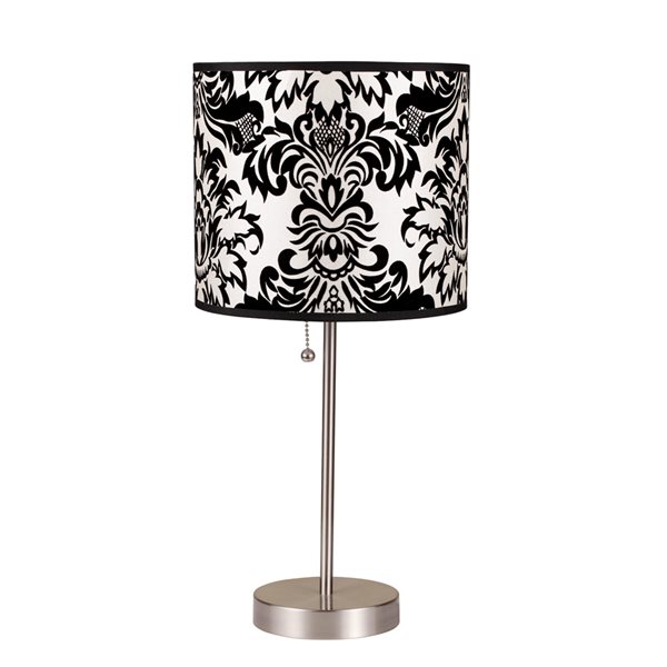 ORE International 19.5in Black PullChain Table Lamp with Fabric Shade