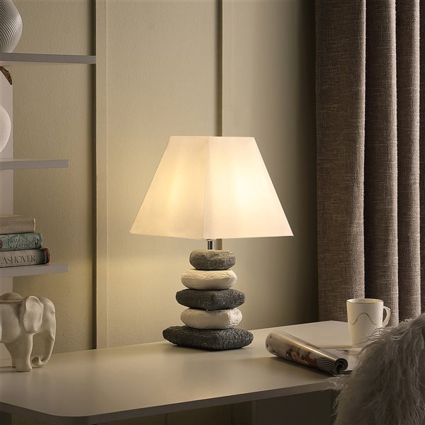 ORE International Darya 17.5-in Off-white and Grey Table Lamp with Metal Shade