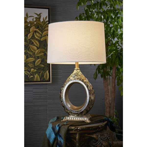 ORE International 30.5-in Gold 3-Way Table Lamp with Fabric Shade