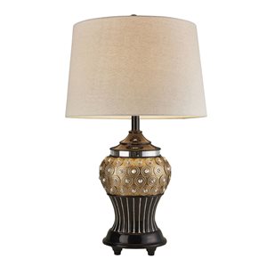 ORE International 28.75-in Bronze and Gold 3-Way Table Lamp with Fabric Shade