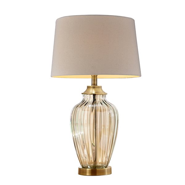 ORE International Golden Gaze 28.5-in Champagne Rotary Socket Table Lamp with Fabric Shade