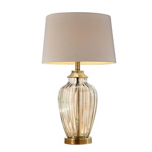 ORE International Golden Gaze 28.5-in Champagne Rotary Socket Table Lamp with Fabric Shade