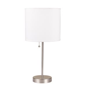 ORE International 19.5-in Silver and White Pull-Chain Table Lamp with Fabric Shade
