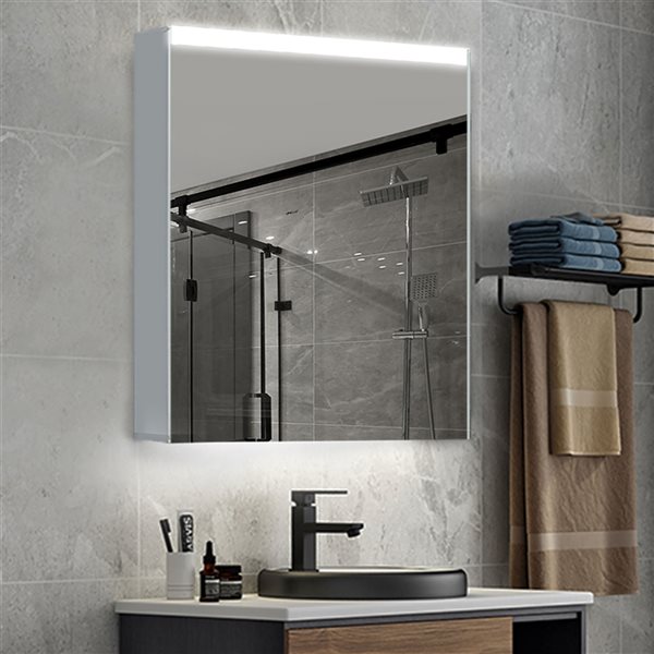 CASAINC 24-in x 30-in Lighted LED Fog Free Surface Mirrored Medicine Cabinet