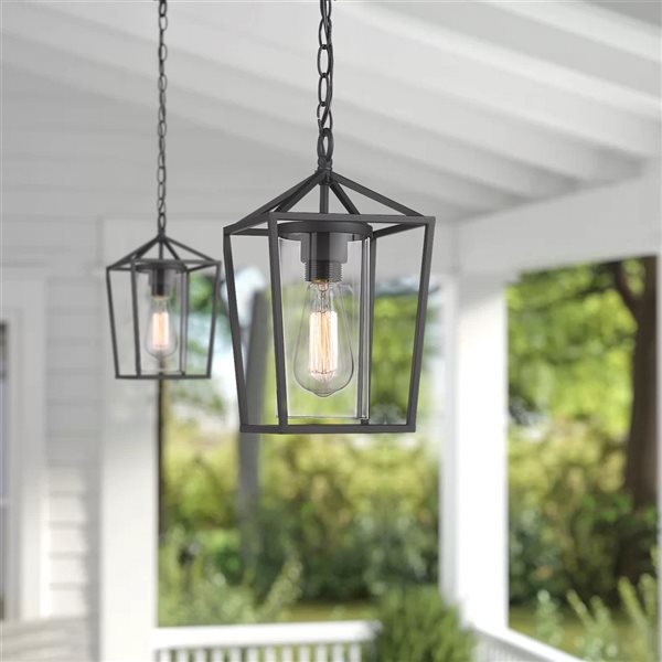 ZACHVO Black Farmhouse Clear Glass Standard Medium Pendant Light