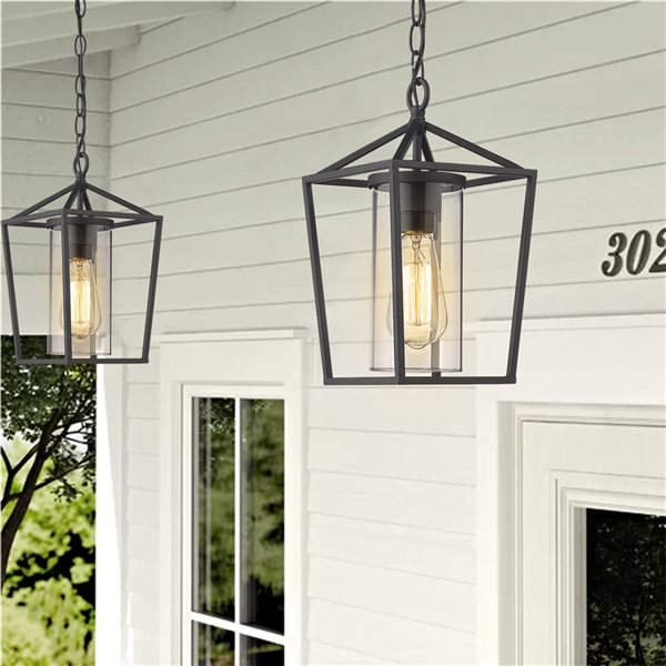 ZACHVO Black Farmhouse Clear Glass Standard Medium Pendant Light