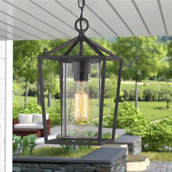 ZACHVO Black Farmhouse Clear Glass Standard Medium Pendant Light