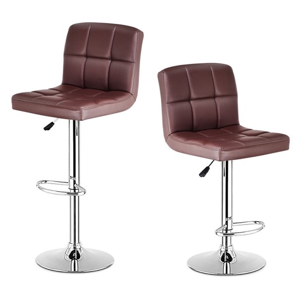 Costway Brown Adjustable Height Upholstered Swivel Bar Stools - Set of ...