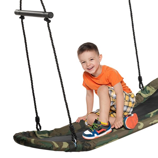 Saucer Tree Swing Surf Kids Outdoor Adjustable Oval Platform Set with Handle-Army Green | Costway