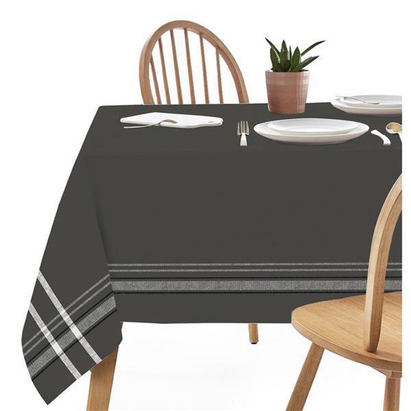 IH Casa Decor Indoor Charcoal Grey Border Tablecloth for 6-ft Rectangle Table