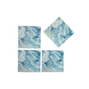 iH casadécor 4-Piece Teal Marble Square Glass Coasters