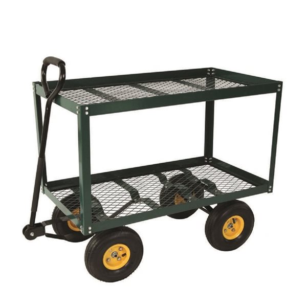 ProYard Double Deck Steel Nursery Cart with Pneumatic Tires