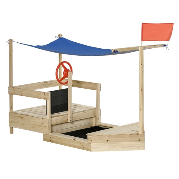 Outsunny Kids Foldable Wooden Sandbox with Canopy Seats