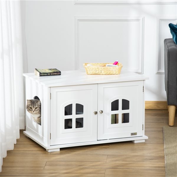 PawHut White Indoor Enclosed Litter Box
