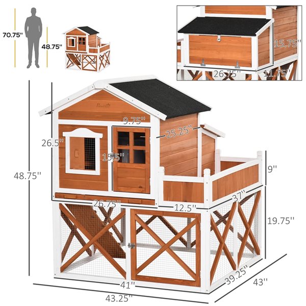 PawHut 44-in Wooden Chicken Coop with Asphalt Roof