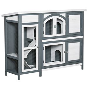 PawHut 2 -Tier Rabbit Hutch with Slide-out Tray