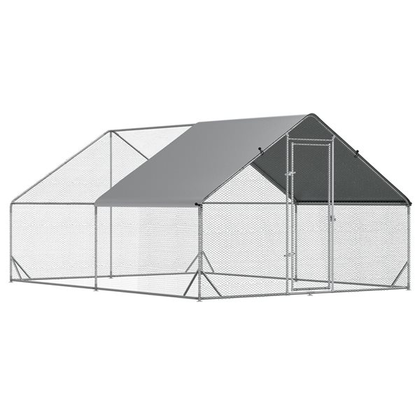 PawHut Outdoor Galvanized Large Metal Chicken Coop with Cover D51 ...