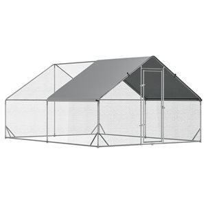 PawHut Outdoor Galvanized Large Metal Chicken Coop with Cover