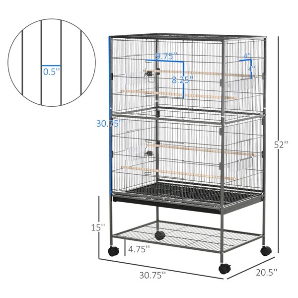 PawHut 52-in Large Steel Bird Cage with Rolling Stand