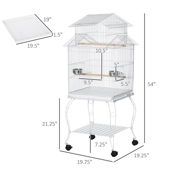 PawHut 54-in Large Rolling Steel Bird Cage - White