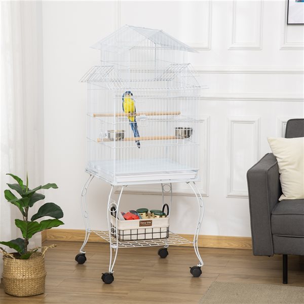 PawHut 54-in Large Rolling Steel Bird Cage - White