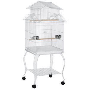 PawHut 54-in Large Rolling Steel Bird Cage - White