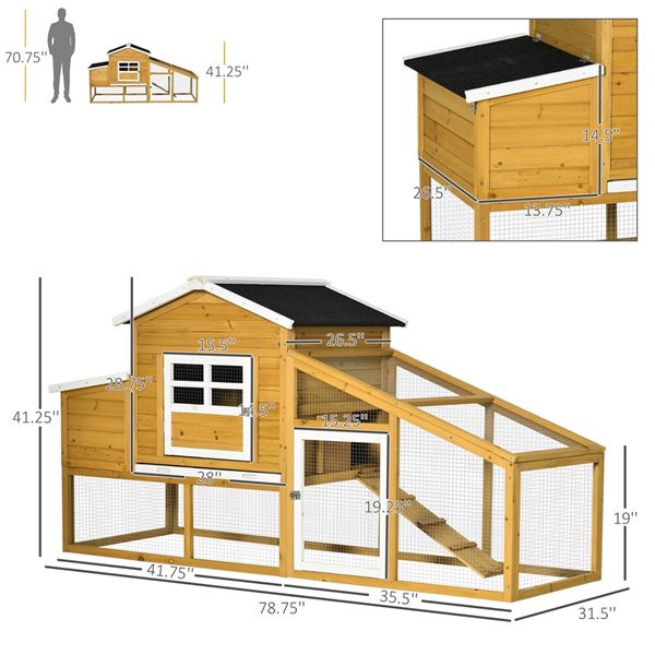 PawHut 79-in Outdoor Wooden Chicken Coop