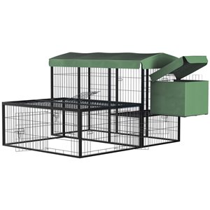 PawHut Outdoor Metal Chicken Coop with Run Nesting Box and Green Canopy