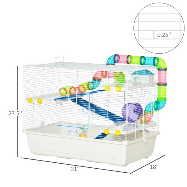 PawHut 31in White Large Hamster Cage with Ramps D51235WT RONA