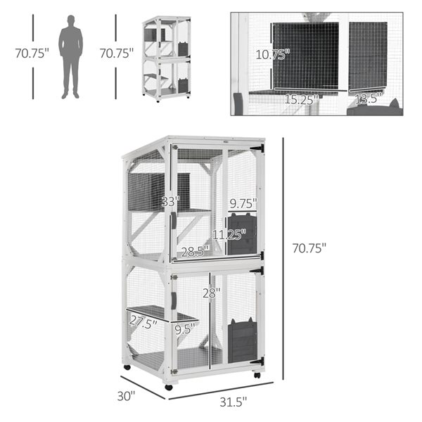 PawHut Wooden Outdoor Water-Resistant Cat Enclosure with Wheels