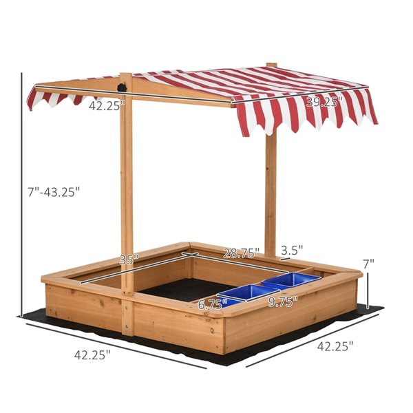 Outsunny Kids Wooden Sandbox with Adjustable Canopy Seats - 3 to 7 years old