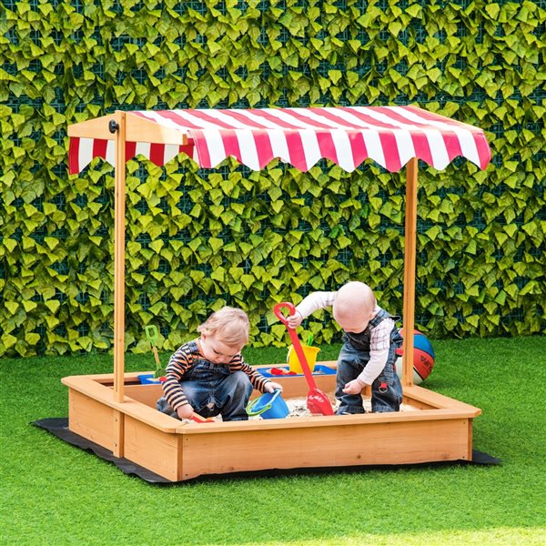 Outsunny Kids Wooden Sandbox with Adjustable Canopy Seats - 3 to 7 years old