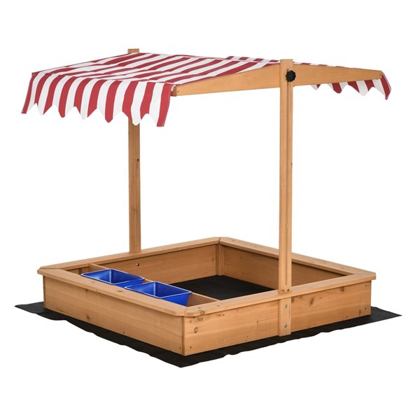 Outsunny Kids Wooden Sandbox with Adjustable Canopy Seats - 3 to 7 years old