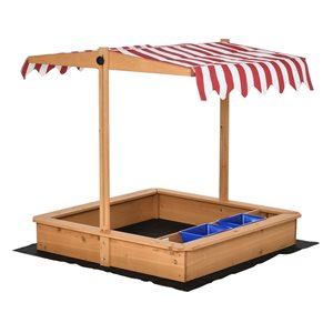 Outsunny Kids Wooden Sandbox with Adjustable Canopy Seats - 3 to 7 years old