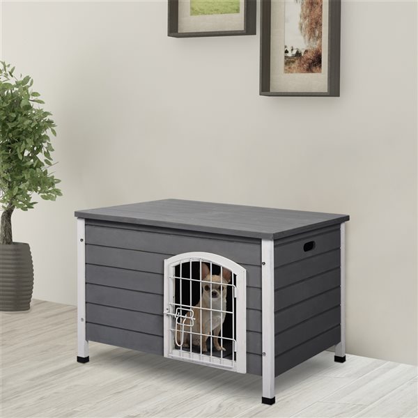 PawHut 31-in Wooden Wire Foldable Dog Crate - Grey
