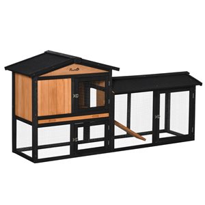 PawHut 69-in Wooden Rabbit Hutch with Run Box Slide-out Tray - Black