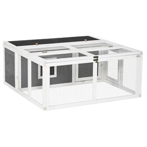 PawHut Grey Wooden Rabbit Hutch with Openable Roof