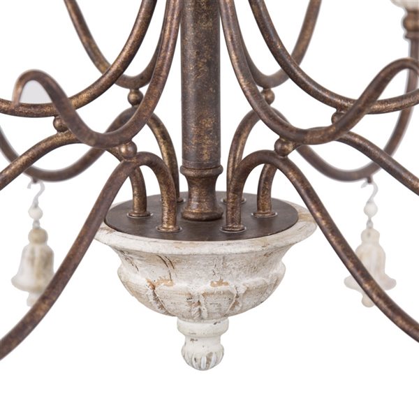 LNC Royal 6-Light Distressed Wood/Bronze Vintage Beaded Chandelier