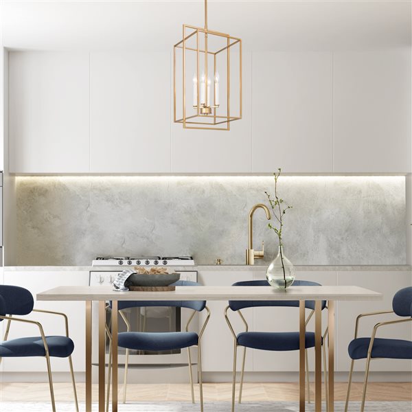 LNC Lucas 4-Light Brushed Gold and White Modern/Contemporary Cage Chandelier