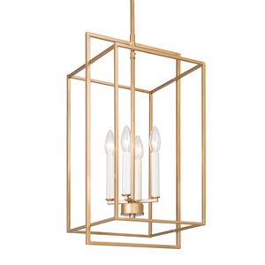 LNC Lucas 4-Light Brushed Gold and White Modern/Contemporary Cage Chandelier